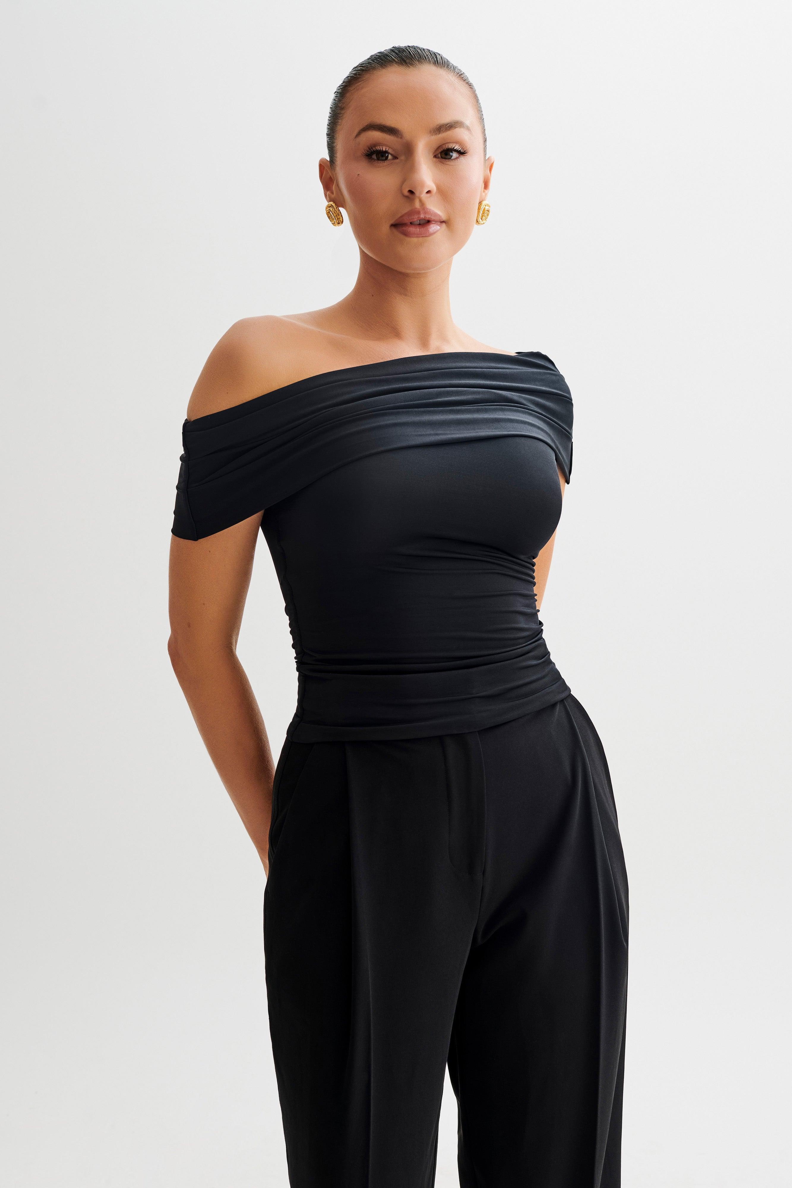 Cassandra Off Shoulder Slinky Top - Black Product Image