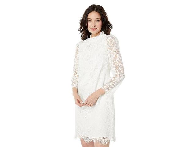 Vince Camuto Lace Ruffle Shirring Neck Shift (Ivory) Women's Clothing Product Image