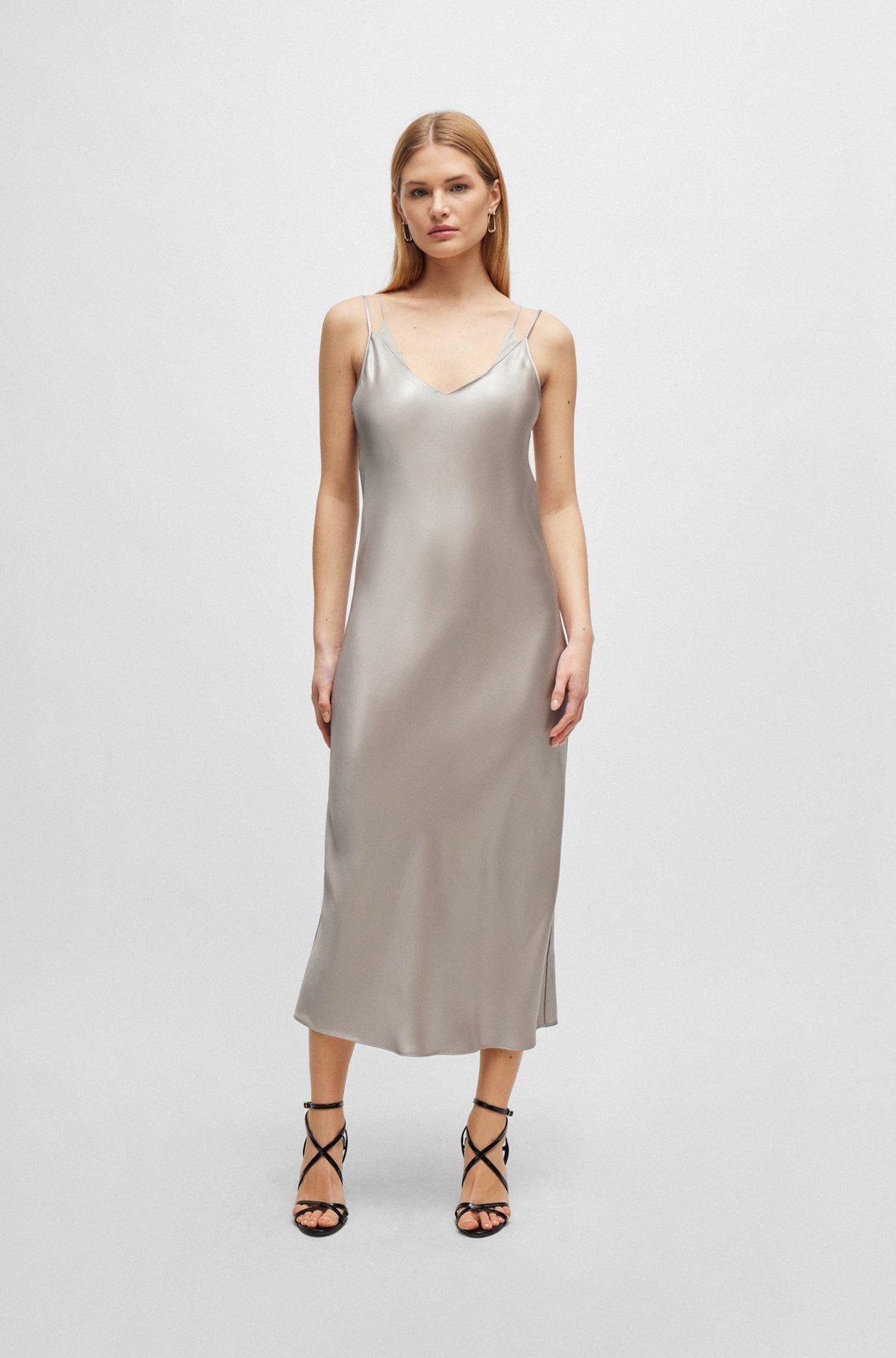 Evening dress in liquid-soft fabric with layered neckline Product Image