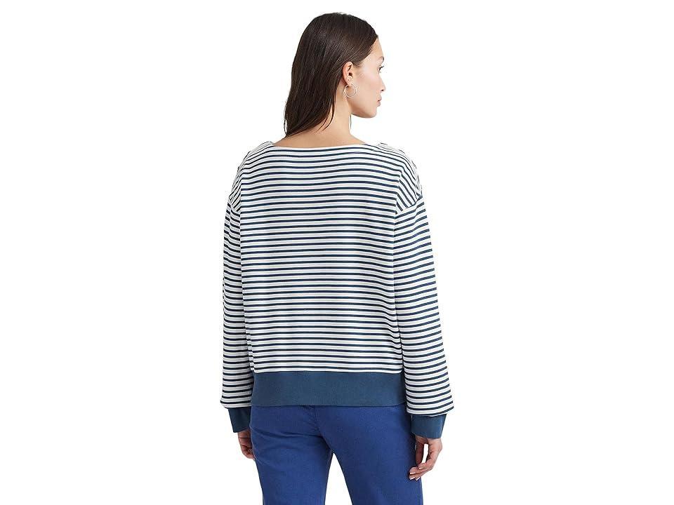 LAUREN Ralph Lauren Logo Striped French Terry Top Indigo Dusk) Women's Sweater Product Image