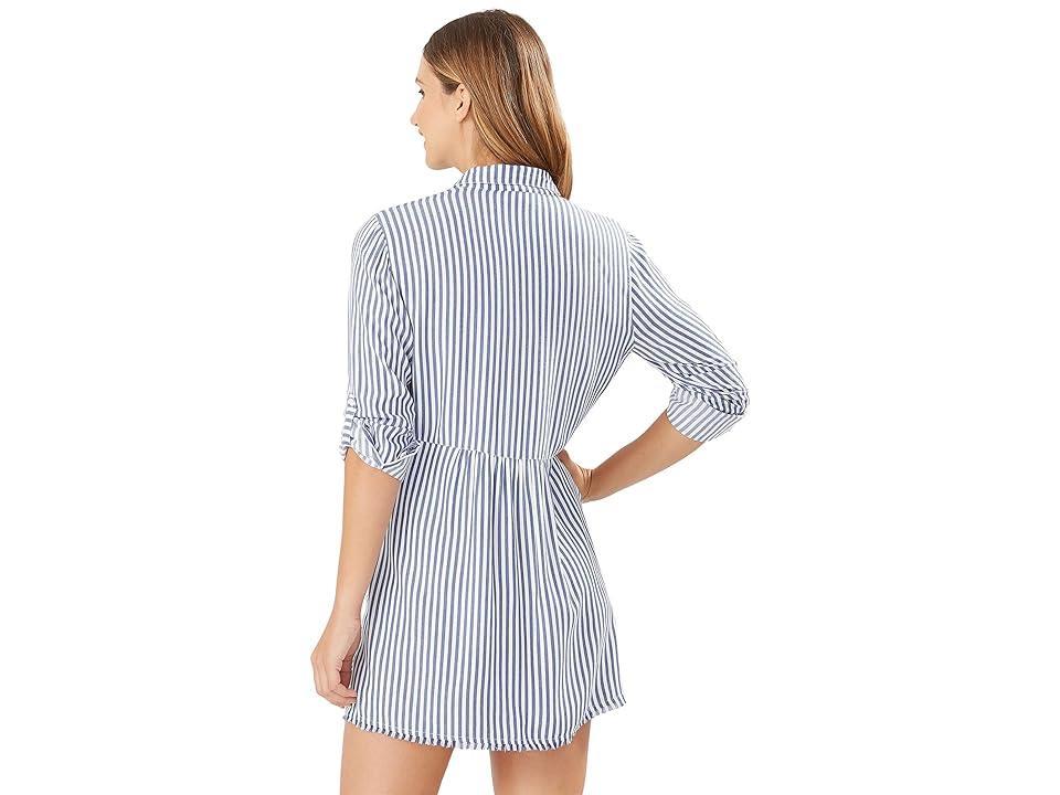 Tommy Bahama Chambray Stripe Long Sleeve Cover-Up Boyfriend Shirt Product Image