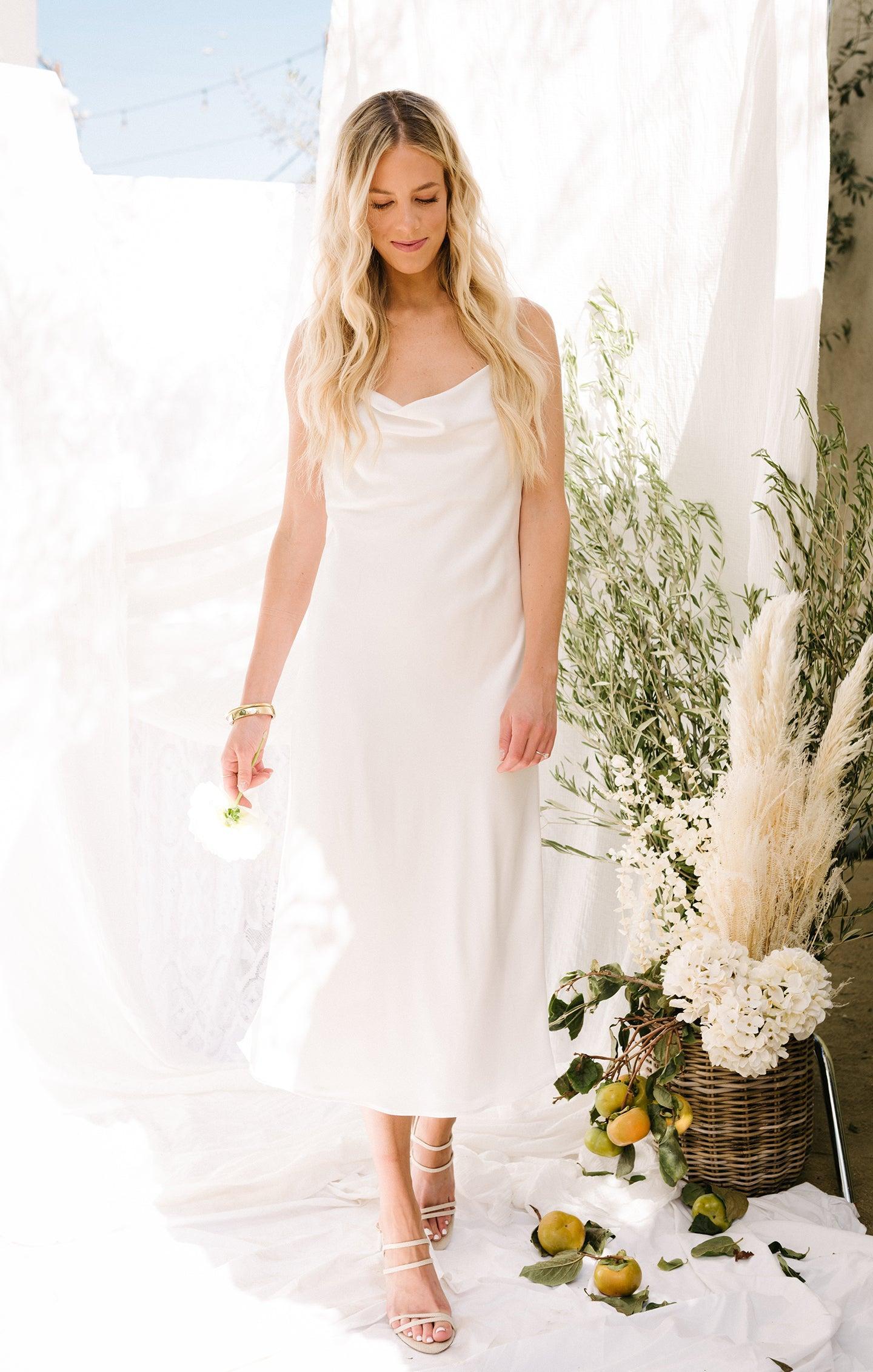 Verona Cowl Dress ~ Ivory Luxe Satin Product Image