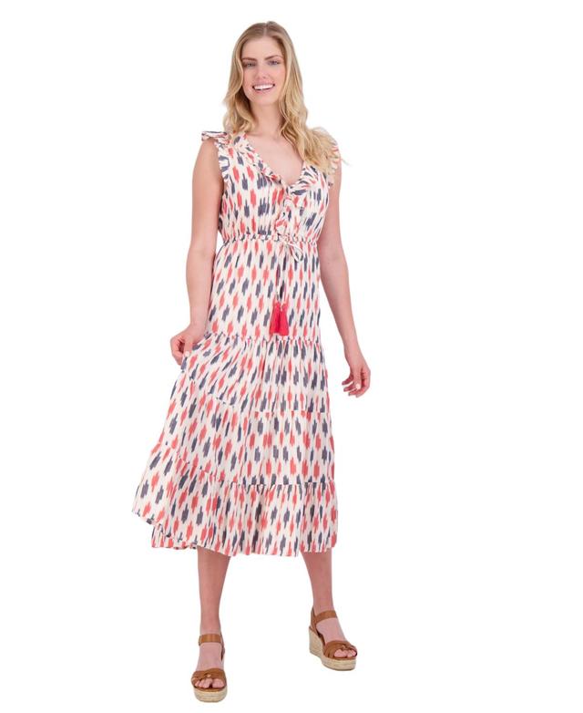 Mer St. Barth Womens Giselle Maxi Dress Cream Red Navy Ikat Product Image