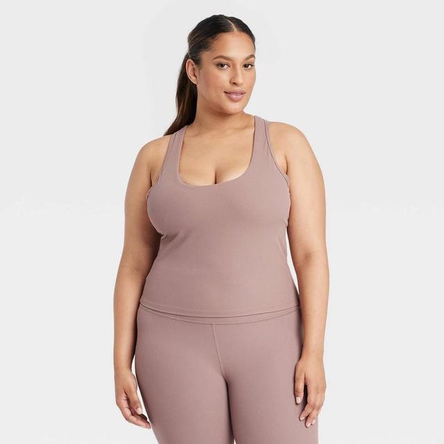 Womens Everyday Soft Rib Racerback Cropped Support Tank Top - All In Motion Light Brown 1X Product Image