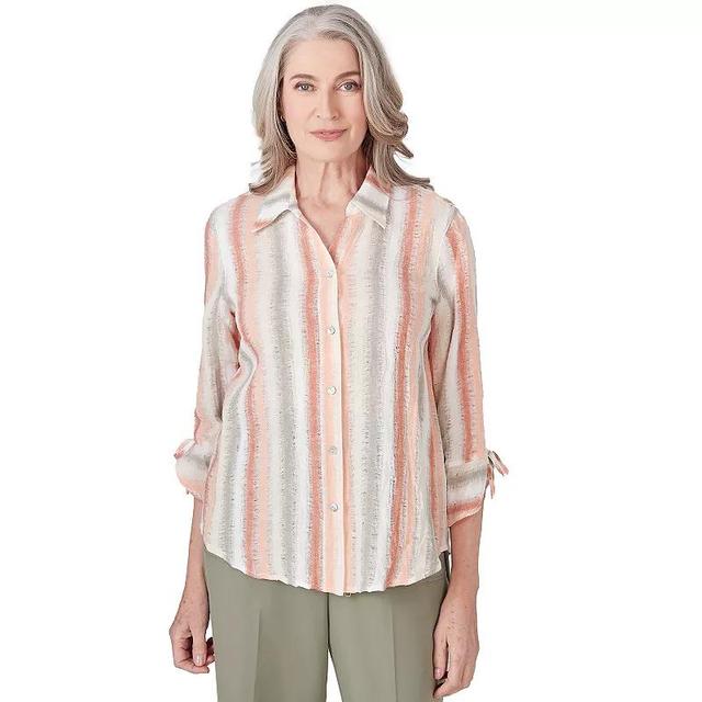 Womens Alfred Dunner Striped Textured Button Down Top Product Image