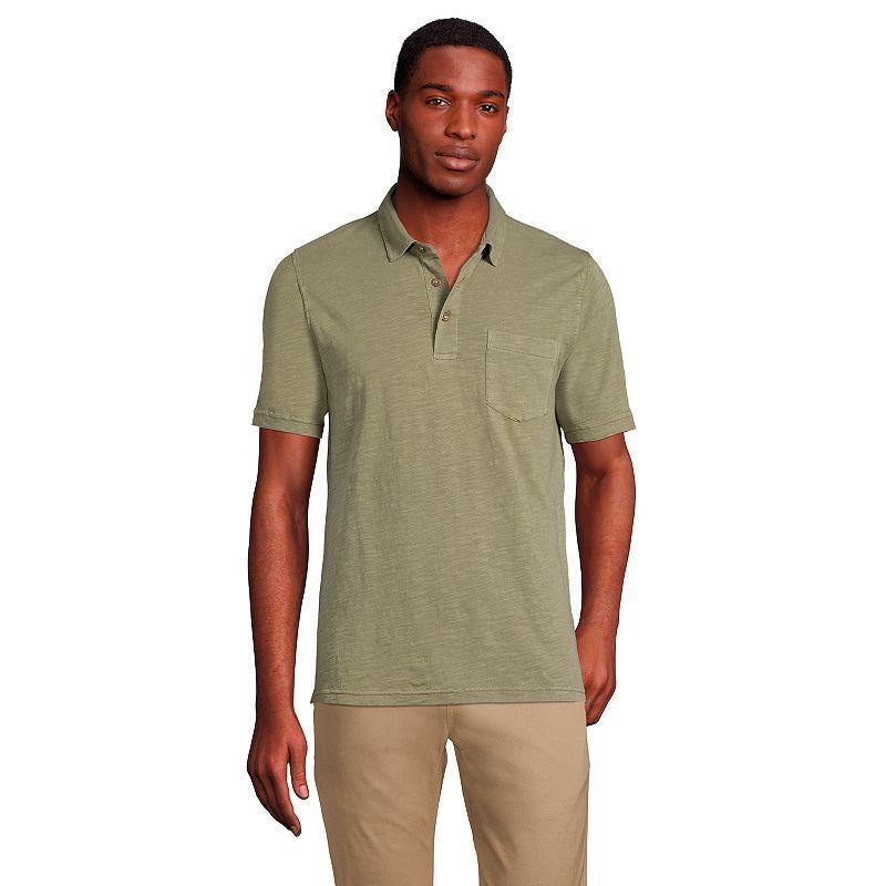 Mens Lands End Slub Pocket Polo Dark Brown Product Image