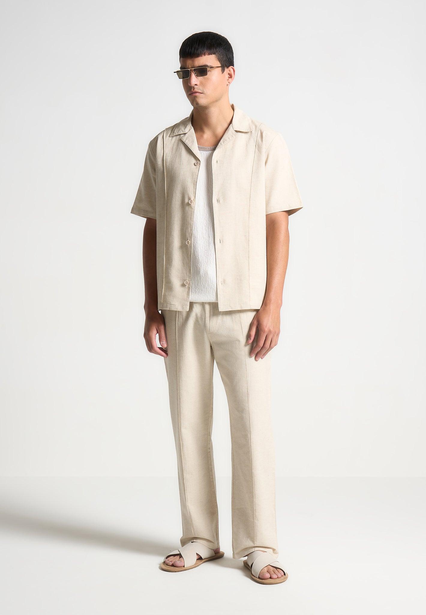 Linen Pintuck Trousers - Natural Male Product Image