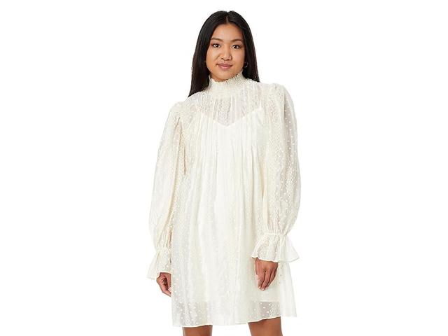 English Factory Embroidered Organza Smock Neck Dress (Ivory) Women's Clothing Product Image