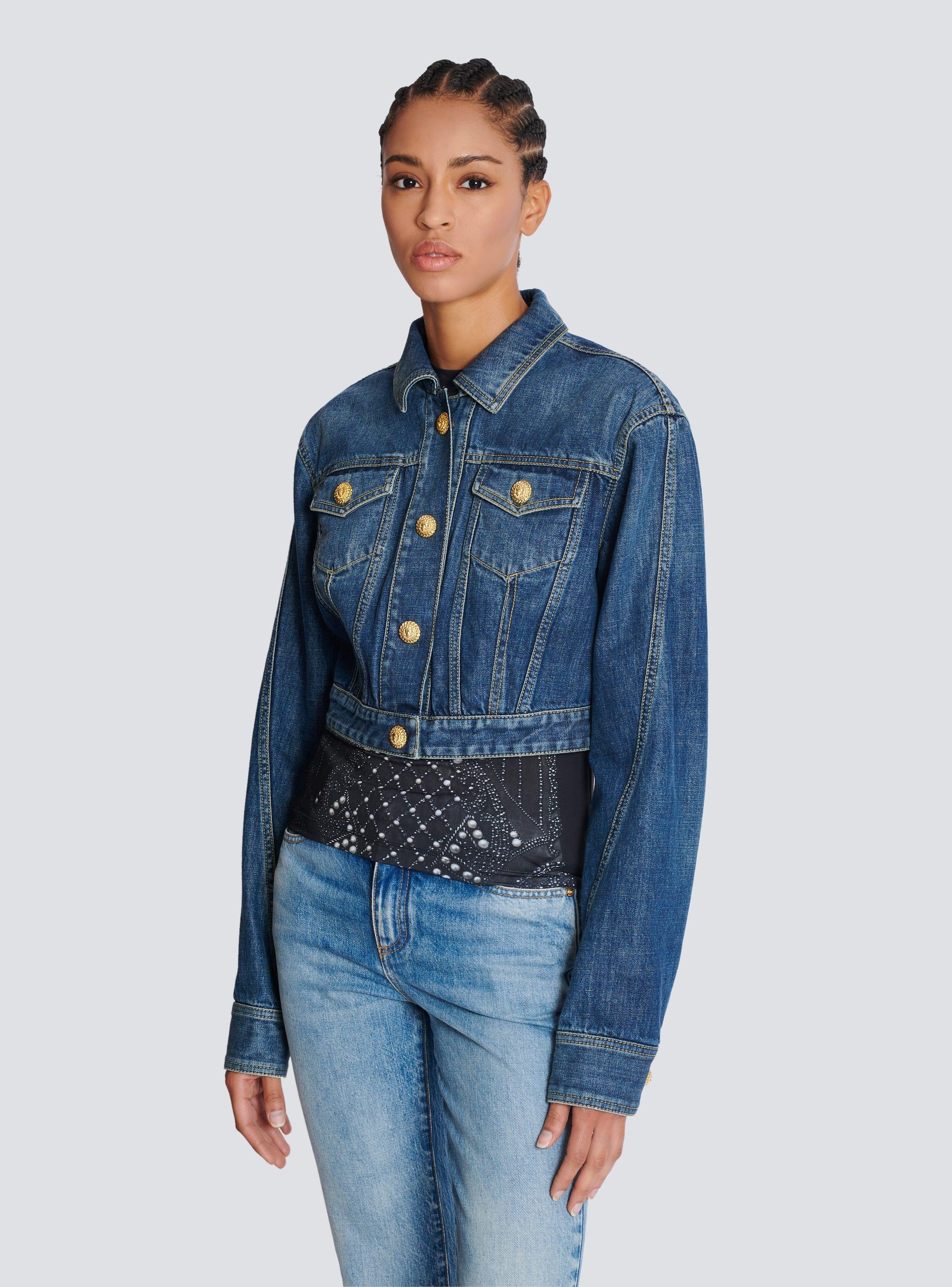 Cropped faded denim jacket Product Image