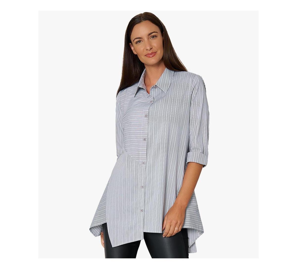 Stella Carakasi Womens Asymmetrical Yarn Dye Stripe Button-Front Crossroads Tunic Product Image