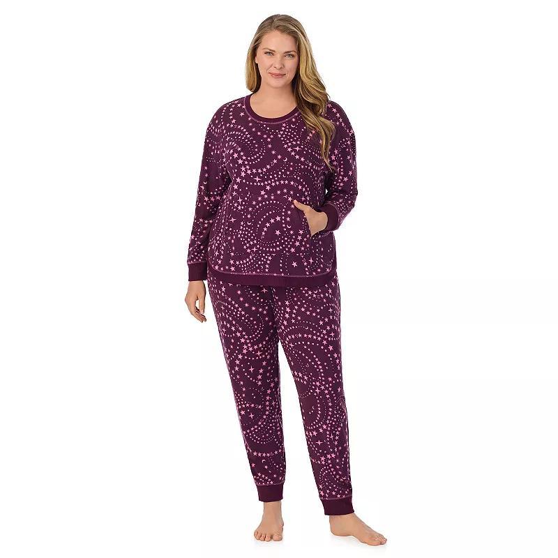 Plus Size Cuddl Duds Sweater Knit Crewneck Pajama Top & Jogger Pajama Bottoms Set, Womens Blue Fairisle Product Image