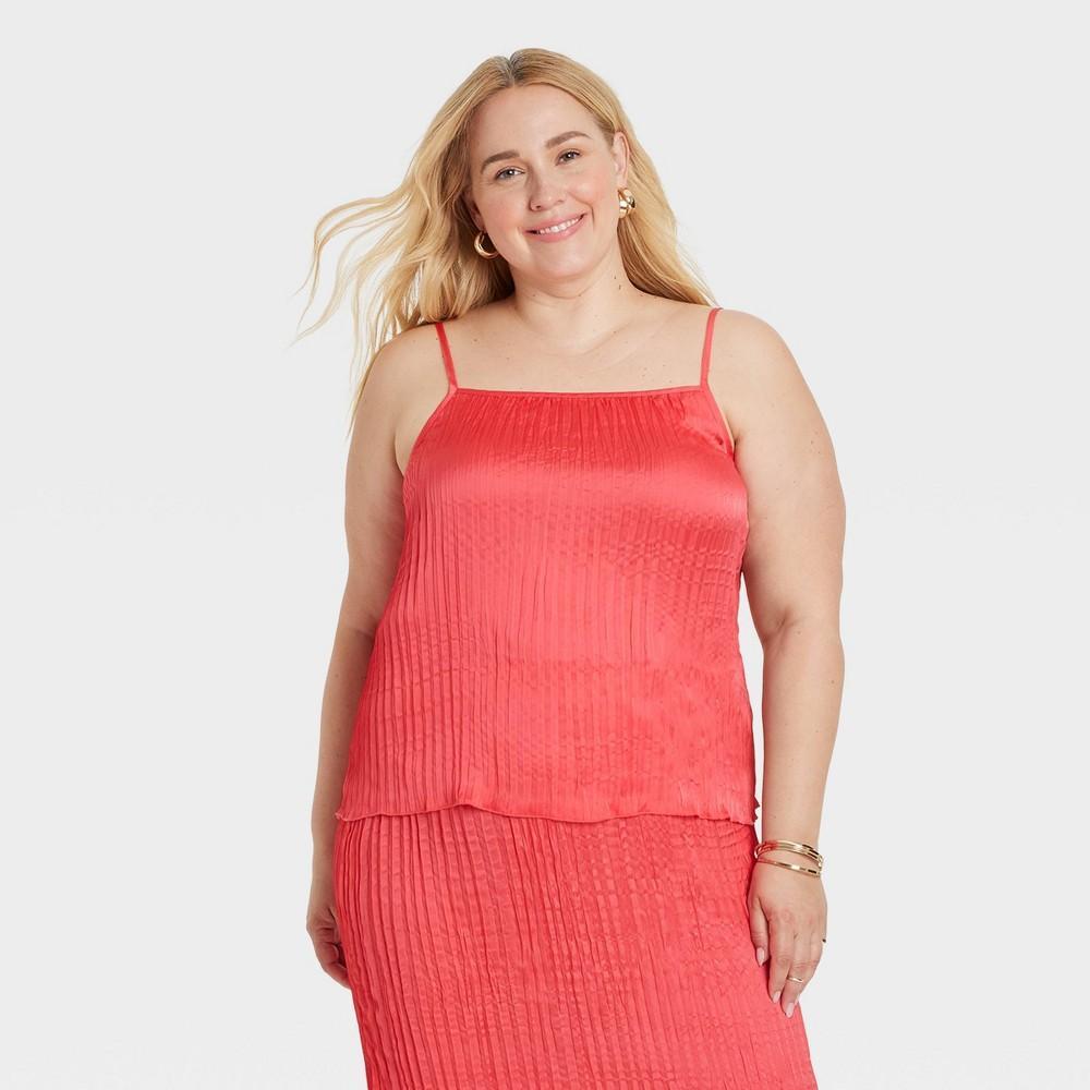 Womens Textured Satin Cami Blouse - A New Day Coral 4X Product Image