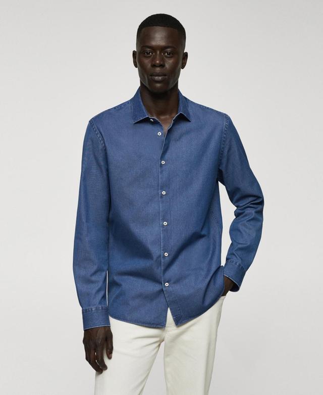 MANGO MAN - Slim-fit chambray cotton shirt medium blueMen Product Image