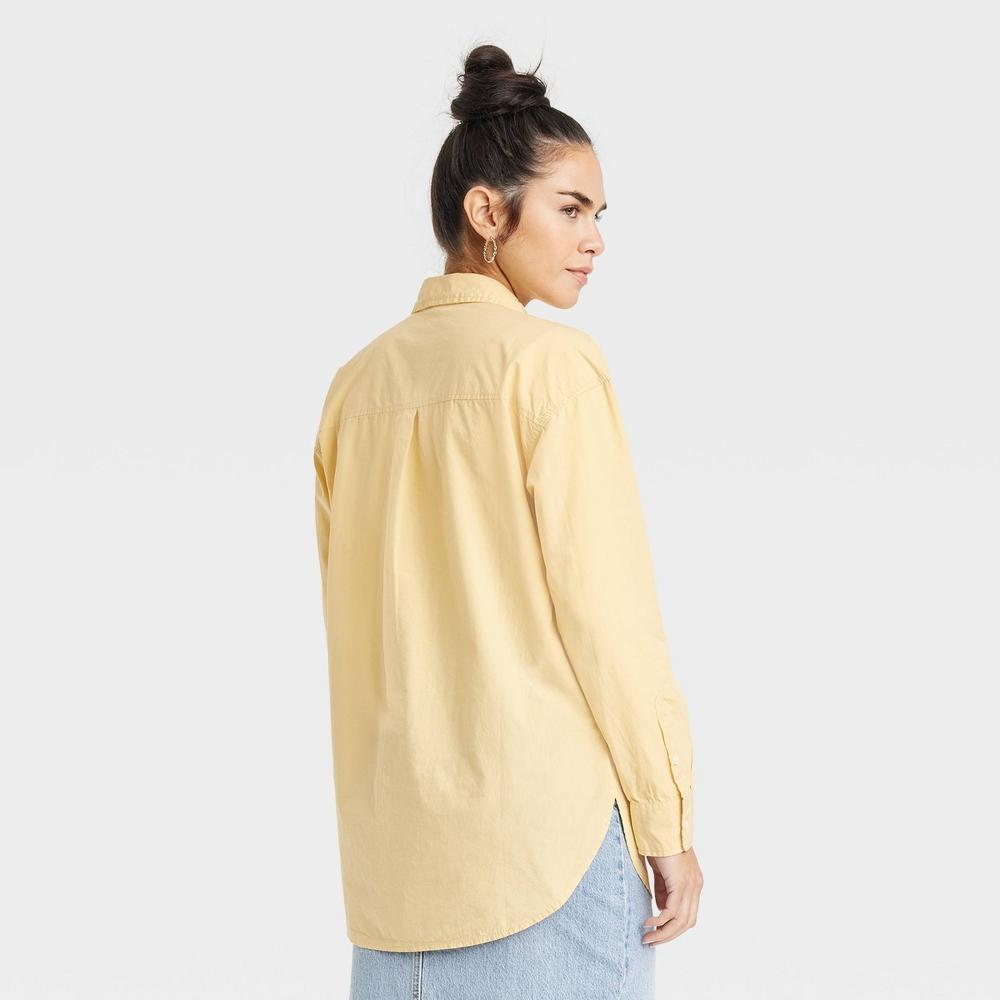 Womens Oversized Long Sleeve Collared Button-Down Shirt - Universal Thread Yellow L Product Image