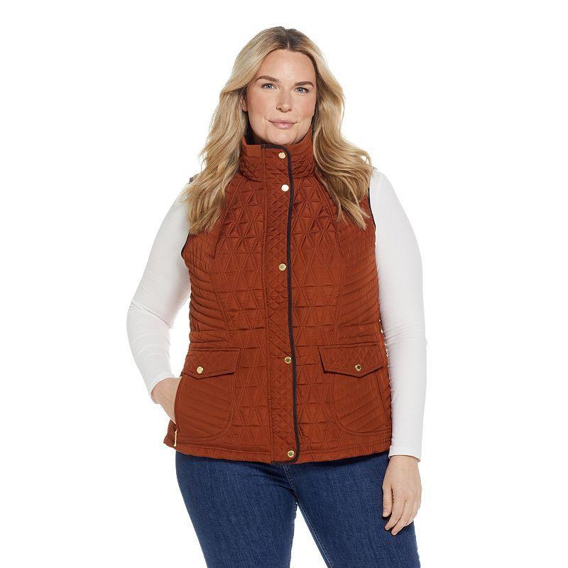 Plus Size Weathercast Faux Suede Trim Quilted Vest, Womens Product Image