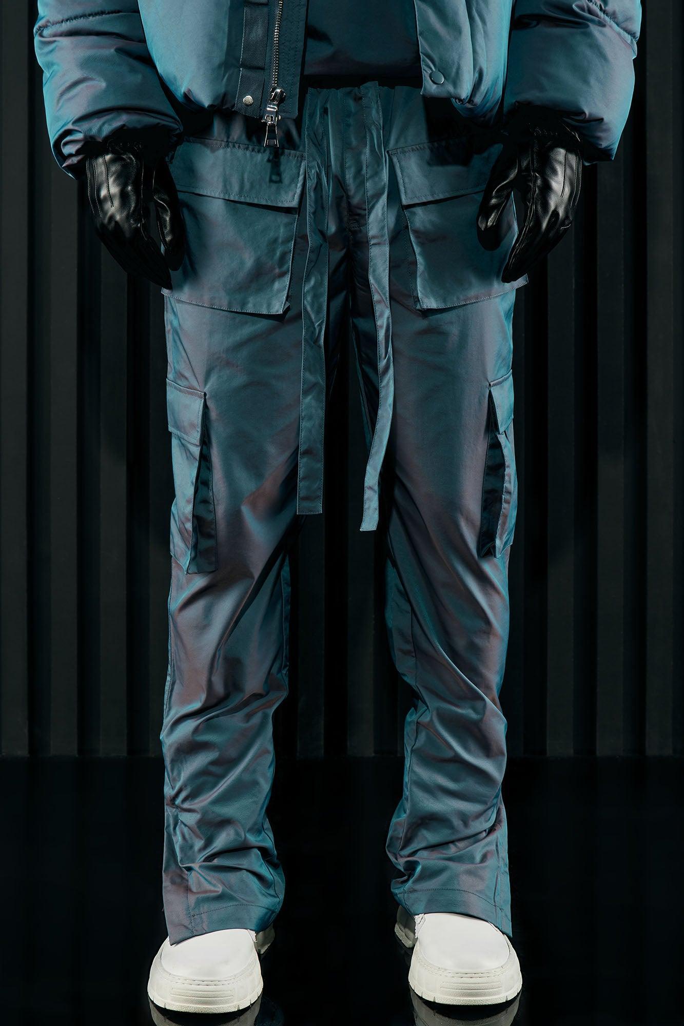 Stormy Iridescent Snap Slim Cargo Pants - Blue Product Image