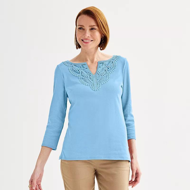 Womens Croft & Barrow Lace Split Neck Top Product Image