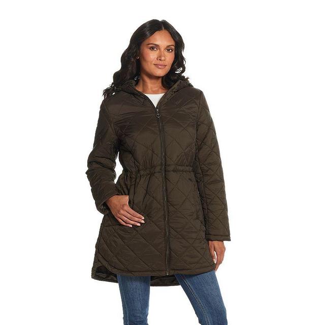 Womens Weathercast Hood Quilted Anorak Jacket Green Product Image