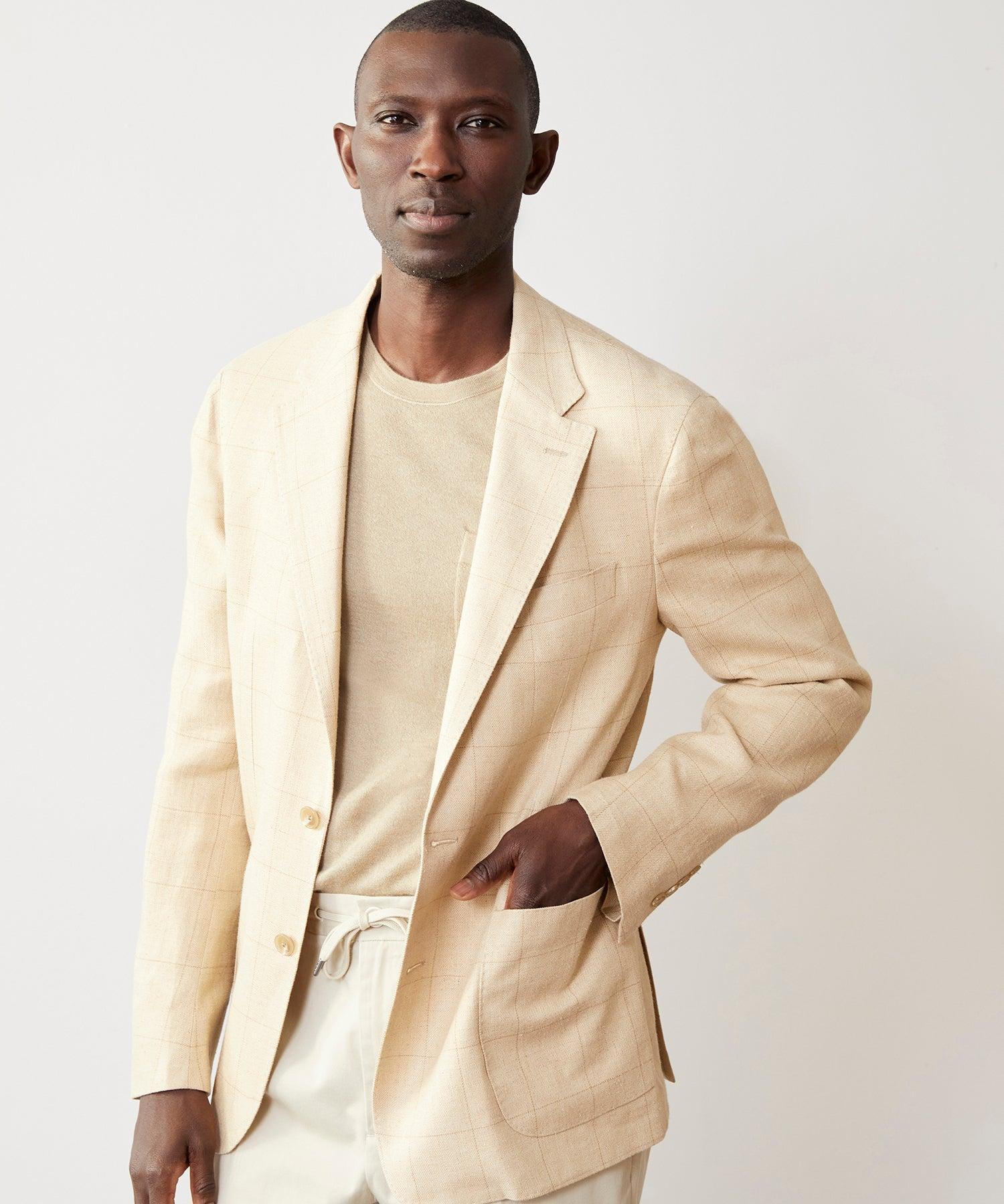 Italian Silk Linen Sport Coat in Tan Windowpane Product Image