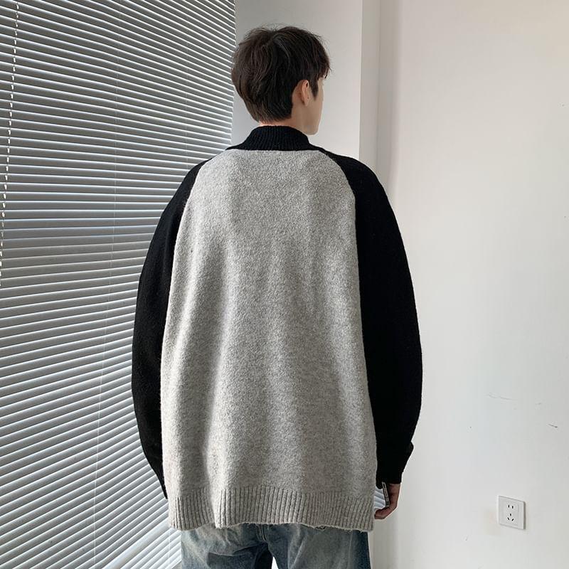 Stand Collar Raglan Oversized Zip Cardigan Product Image