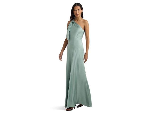 LAUREN Ralph Lauren Satin Charmeuse One-Shoulder Gown (Soft Laurel) Women's Dress Product Image