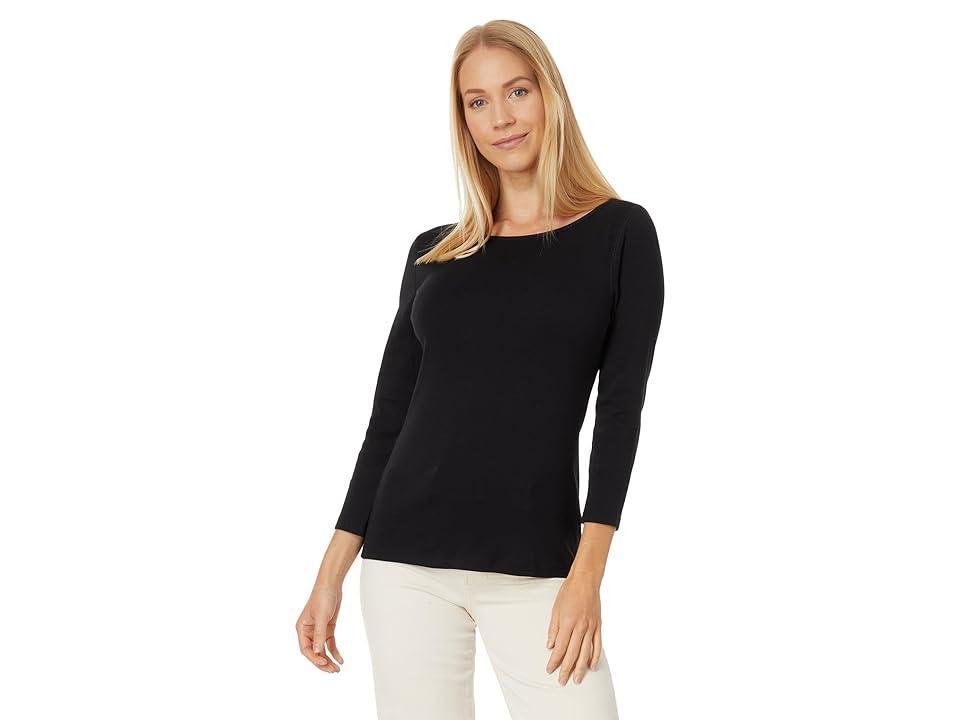 Lilla P 1x1 Rib 3/4 Sleeve Boatneck Top (Black) Women's Clothing Product Image