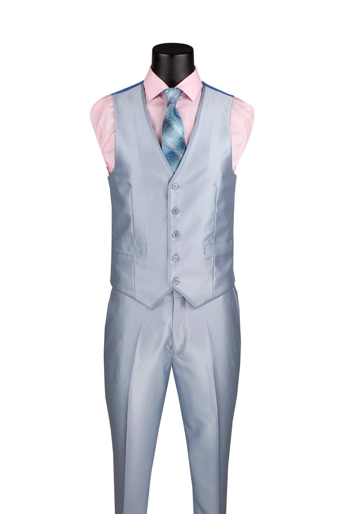 Slim Fit 3 Piece Satin Suit in Ice Blue Product Image