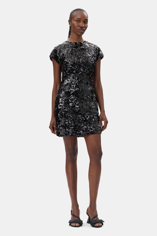 Black Velvet Sequins Mini Dress Product Image