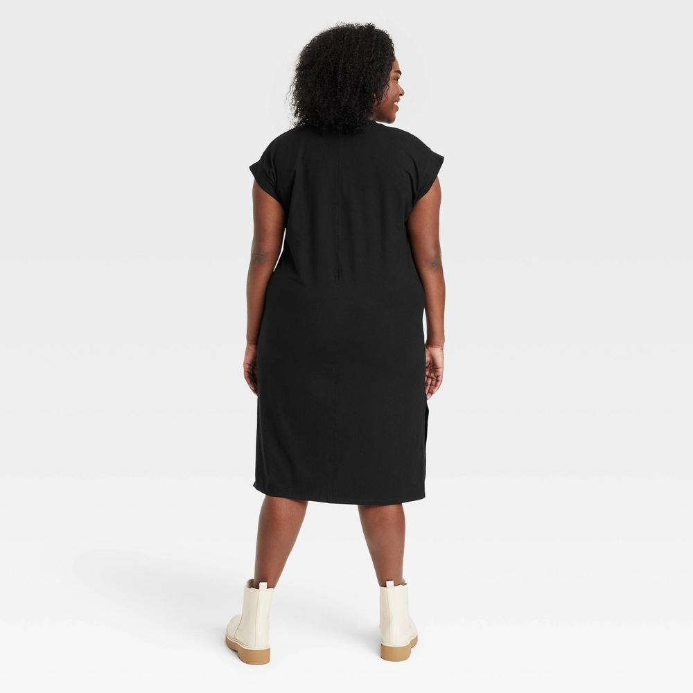 Womens Short Sleeve Midi Shirtdress - A New Day Black 1X Product Image