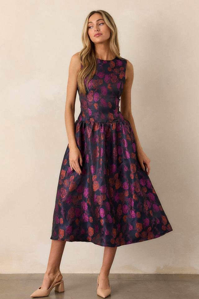 Windswept Garden Purple Floral Drop Waist Midi Dress Product Image