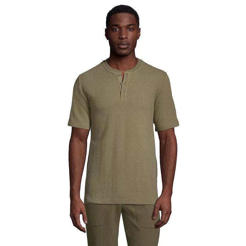 Mens Lands End Waffle Pajama Sleep Henley Gray Grey Product Image