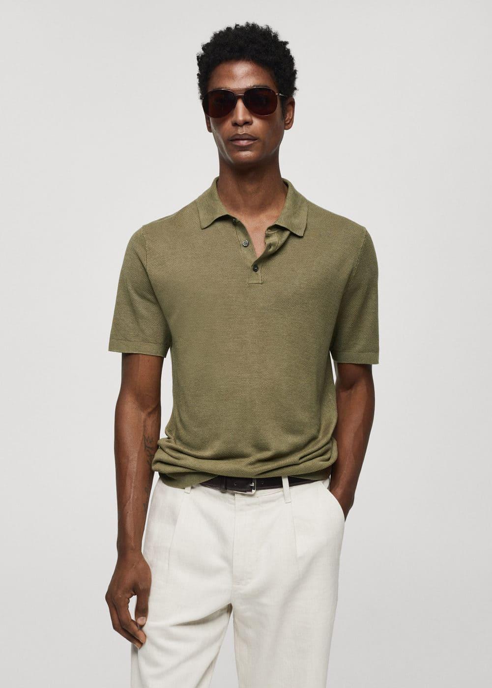 MANGO MAN - Buttoned micro-structure knitted polo shirt khakiMen Product Image