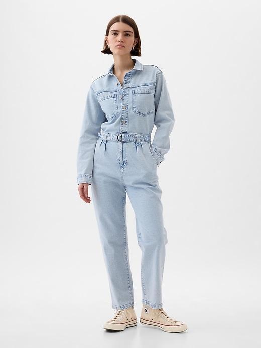 Belted Denim Jumpsuit Product Image