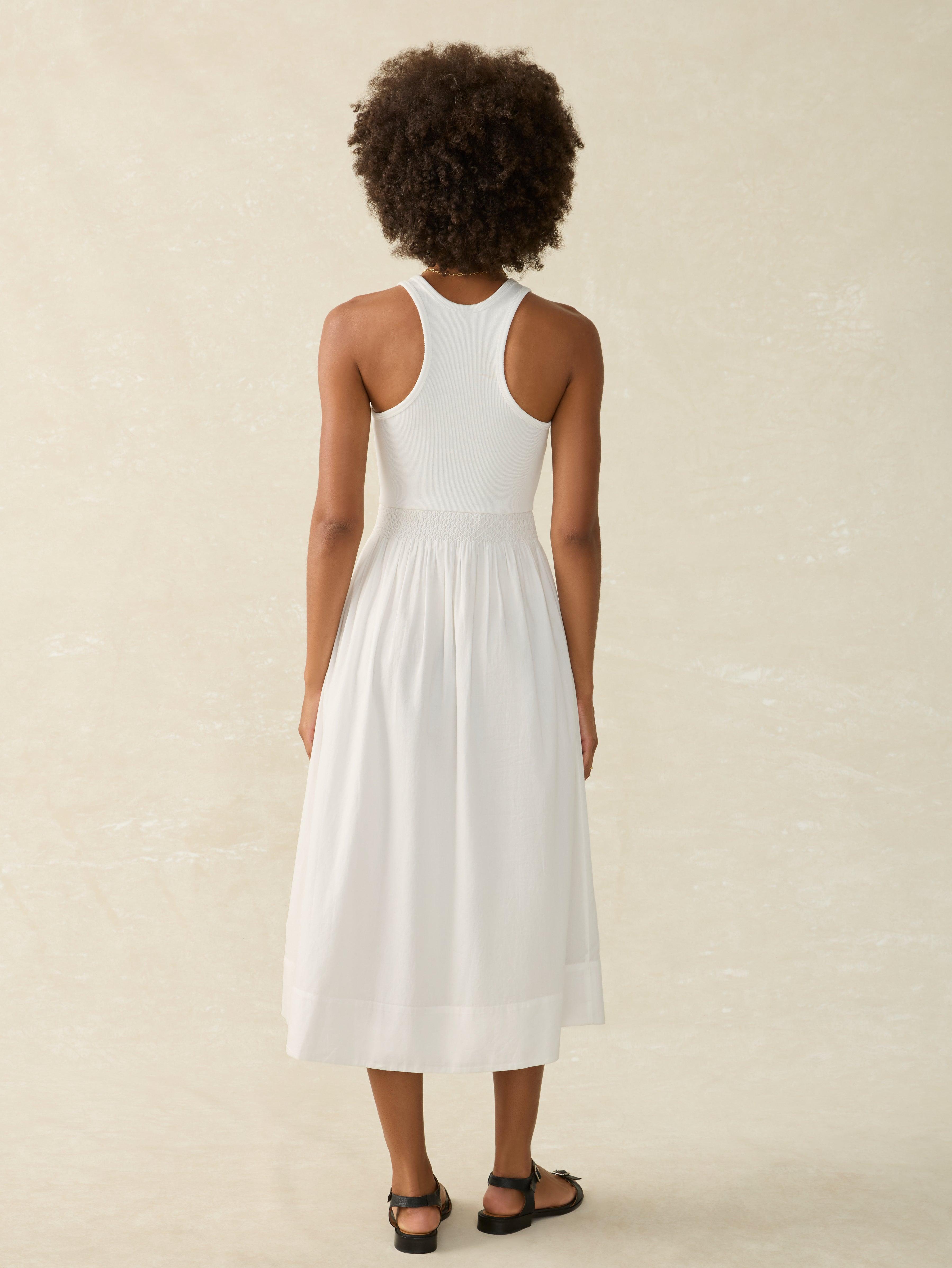 Tropical Cotton Ribbed Tank Dress - Bright White Female Product Image