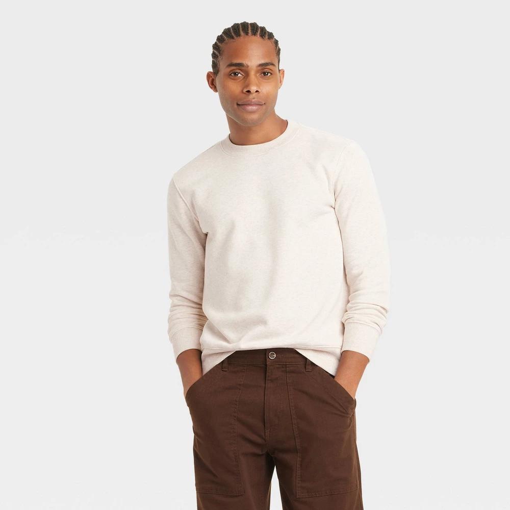 Mens Regular Fit Crewneck Pullover Sweatshirt - Goodfellow & Co Oatmeal Product Image