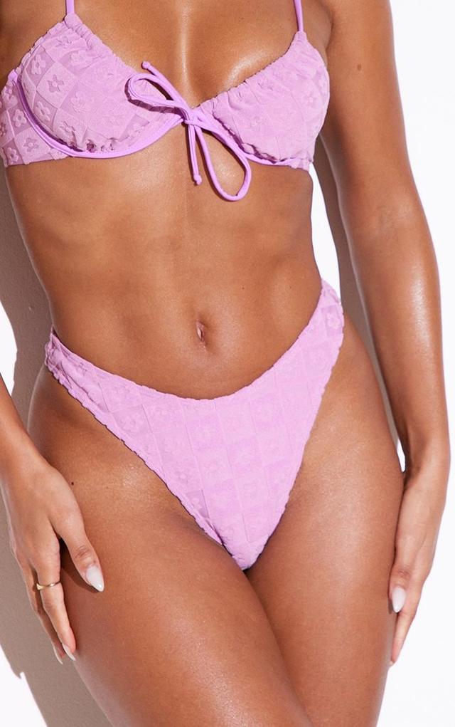 Pink Floral Check Boomerang Thong Bikini Bottoms Product Image