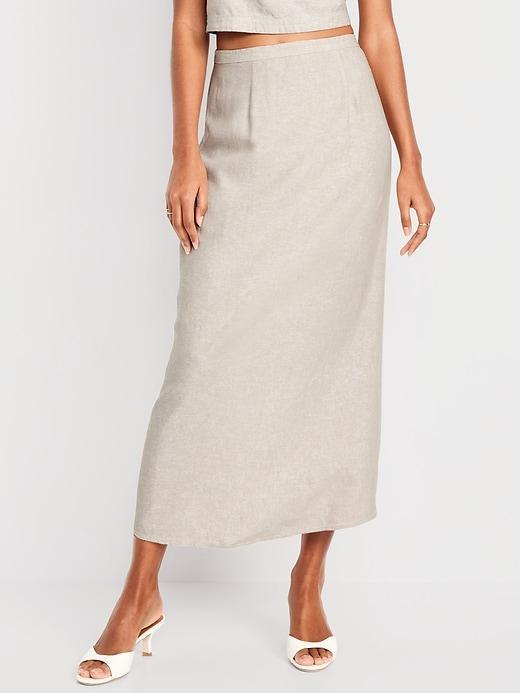 High-Waisted Linen-Blend Maxi Skirt Product Image