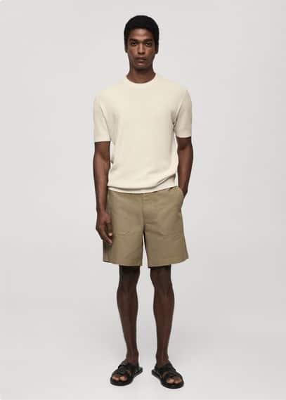 MANGO MAN - Ribbed knit t-shirt off whiteMen Product Image