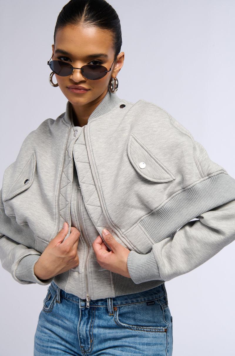 LYNX LAYERED BOMBER JACKET IN HEATHER GREY Product Image