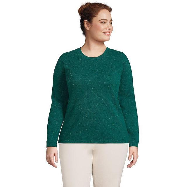 Plus Size Lands End Crewneck Cashmere Sweater, Womens Green Donegal Product Image