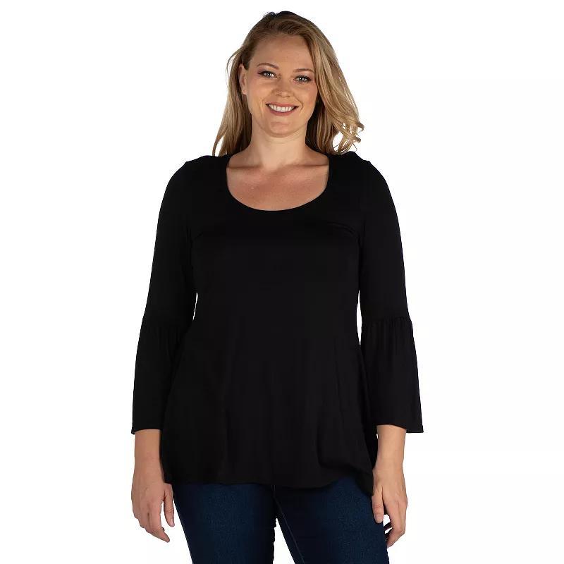 Plus Size 24Seven Comfort Apparel Bell Sleeve Flared Tunic Top, Womens Product Image