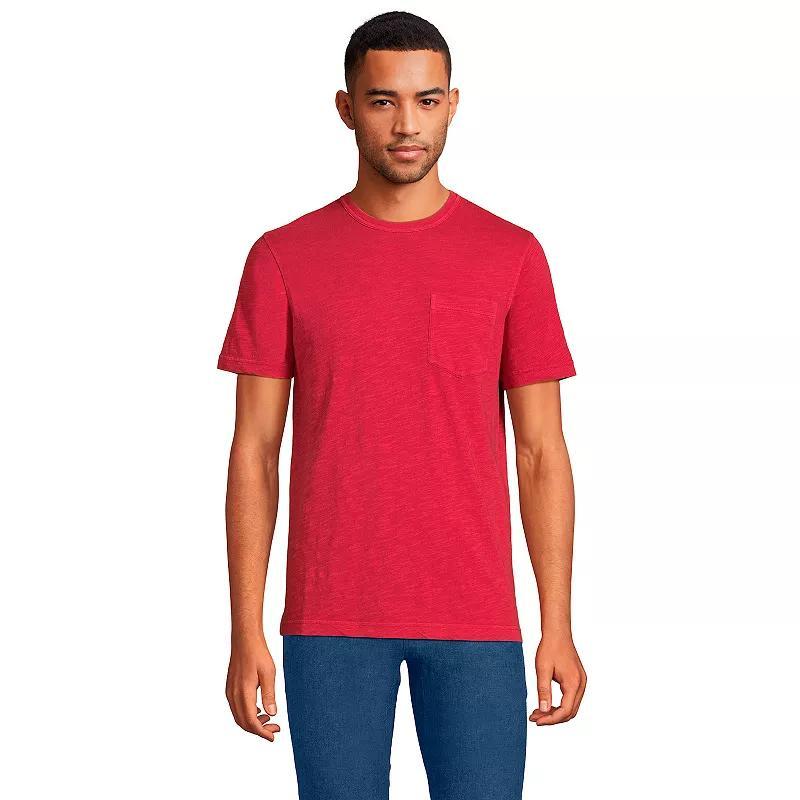 Big & Tall Lands End Garment Dye Slub Pocket Tee, Mens White Product Image