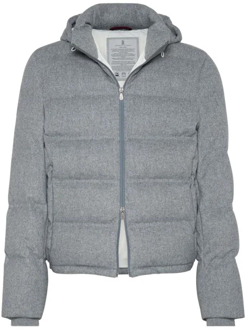 Quilted Hooded Down Jacket In Light Grey Product Image