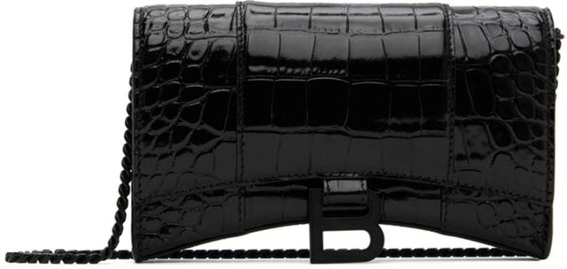 BALENCIAGA Black Croc Hourglass Bag In 1000 Black Product Image