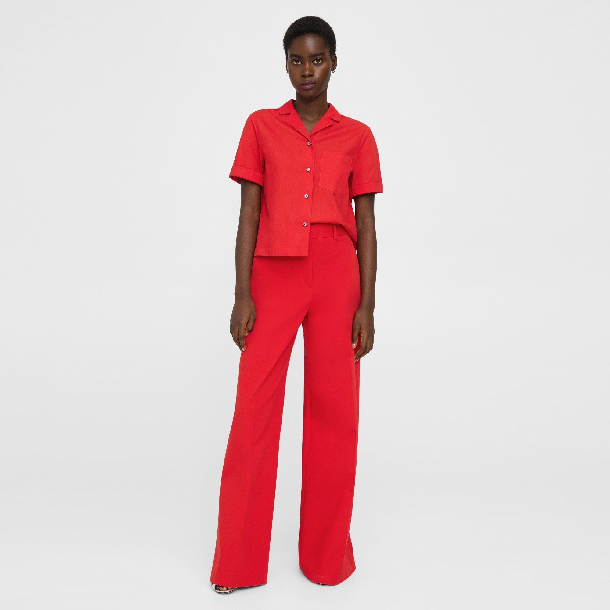 Red Stretch Cotton Twill High-Waist Wide-Leg Pant | Theory Product Image