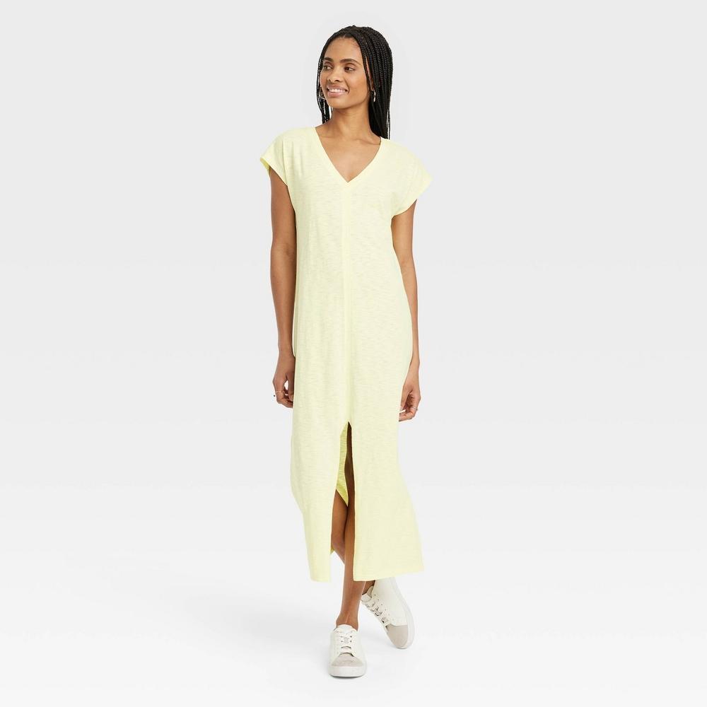 Womens Short Sleeve Midi T-Shirt Dress - Universal Thread Yellow L Product Image