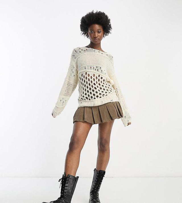 COLLUSION knitted open stitch detail oversized sweater in ecru Product Image