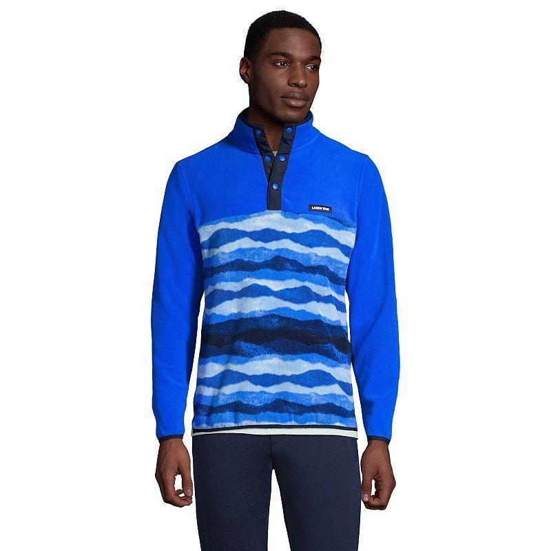 Mens Lands End Snap-Neck Fleece Pullover Blue Team Stripe Product Image