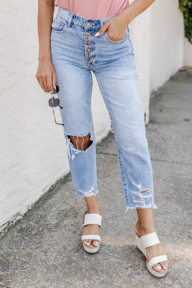 Lucy Distressed Girlfriend Medium Wash Jeans FINAL SALE Product Image