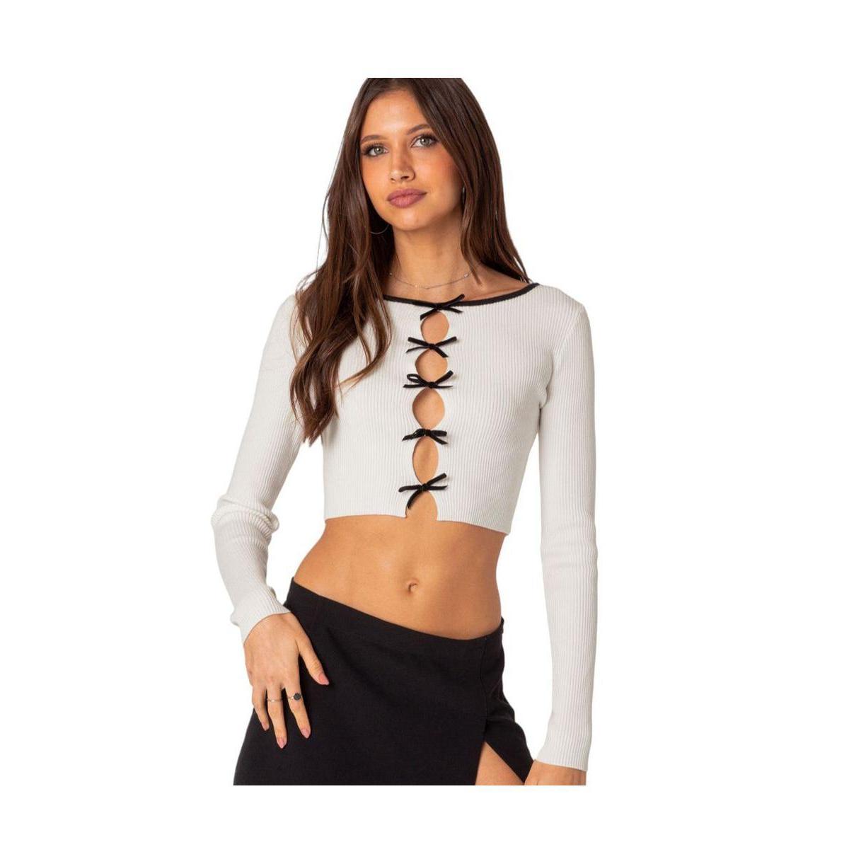 EDIKTED Billy Bow Cutout Rib Crop Top product image